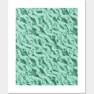 Abstract Diagonal Lines with Swirls Seamless Surface Pattern Design Posters and Art